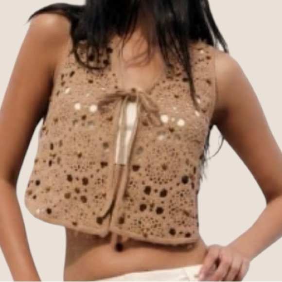 Zara Crochet Open Knit Beaded Vest - Picture 9 of 9